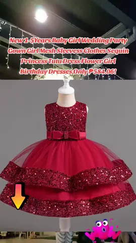 New 1-5Years Baby Girl Wedding Party #Gown  Girl Mesh Sleevess Clothes Sequin #Princess  Tutu #Dress  Flower Girl Birthday Dresses Only ₱584.06!