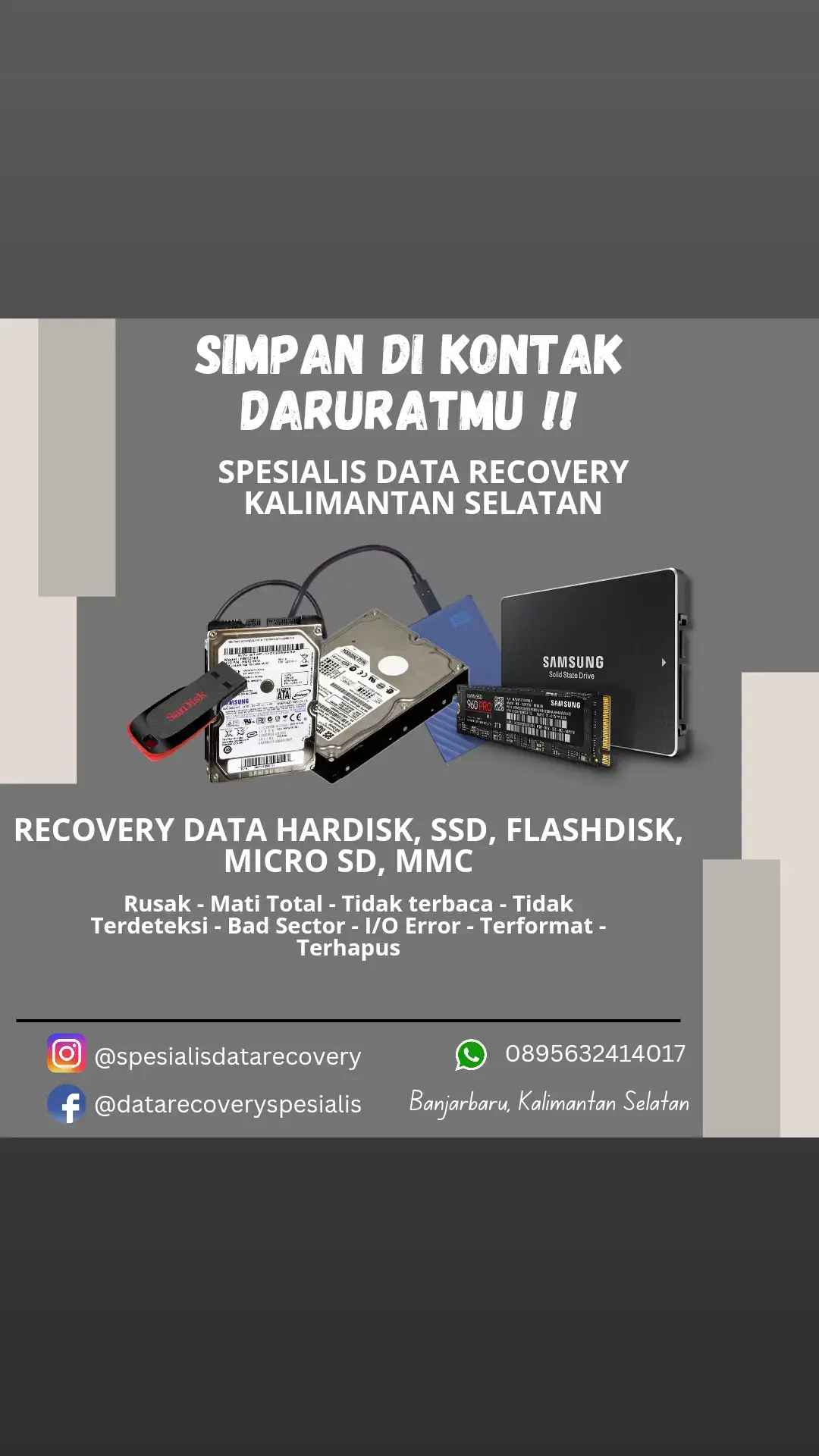 Hari Naas Tidak ada yang tau, simpan di kontak darurat kalian #recovery #data #banjarbaru #kalimantanselatan #hardisk #flashdisk #ssd #microsd #mmc 