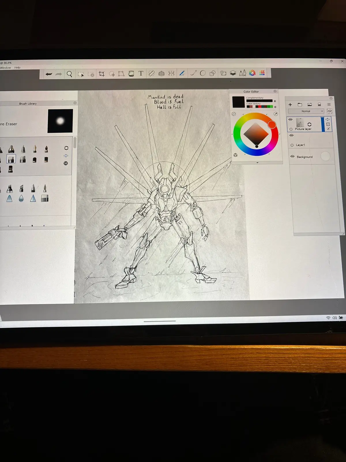Toatally messed up the layers. There was no going back😔 Going to keep practicing but I am posting phisical drawings. Lead on paper is definitely my preffered medium.  #v1 #ultrakill #v2 #gabriel #digitalart #fanart