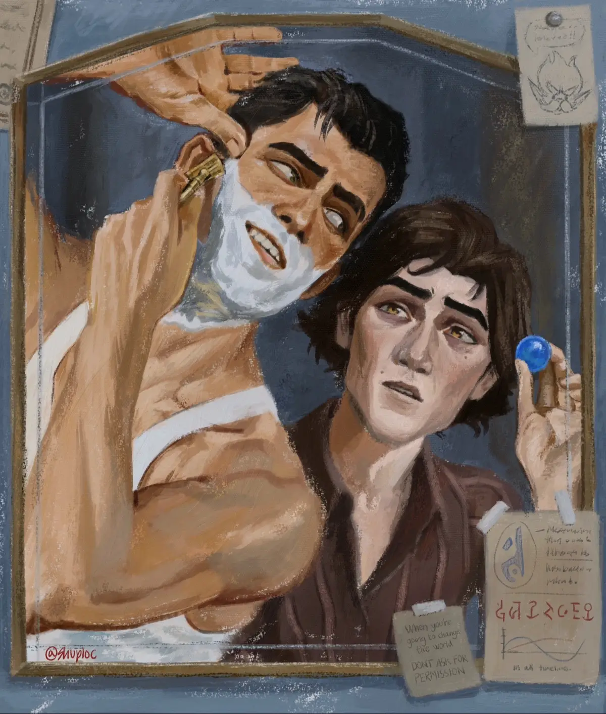 My latest Jayce and Viktor piece, and my first 🛠️💙✨ Both pieces are available for prints through the link in my bio! #arcane #arcaneseason2 #jaycetalis #viktor #jayvik #riotgames #netflix #fanart #art #digitalart #portrait #drawing #vintage #artistsoftiktok #fyp 