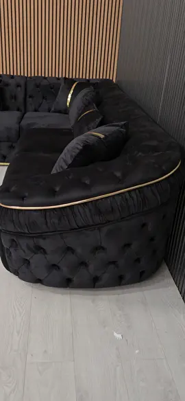 This is THE sofa of 2024 – the Ambassador Corner Sofa! Luxe black velvet meets gold detailing for a modern masterpiece that’s also irresistibly comfy #sofa #cornersofa #sofaset #cornersofa #blacksofa #InteriorDesign 