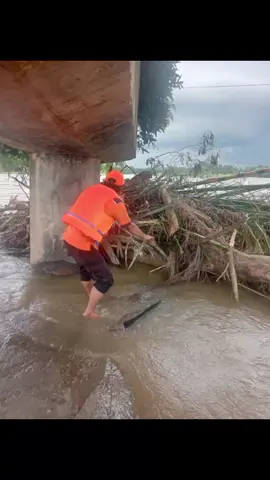 #siagabencana  kondisi tumpukan material yg menyangkut di pilar jembatan sungai Rokan kiri yg menumpuk saling menyangkut dan timpa menimpa dari kayu ,bambu ,pokok dan pelepah sawit.. upaya manual tetap di lakukan sebisa dan semampu nya.. semoga negri ini lekas mambaik.. #tetap waspada menghadapi bencana