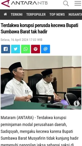 Terdakwa Kasus Korupsi Perusda Kecewa Bupati Sumbawa Barat Mangkir #firin #korupsi #pilkada2024 #politik #ntb #viral #vypシ #trending 