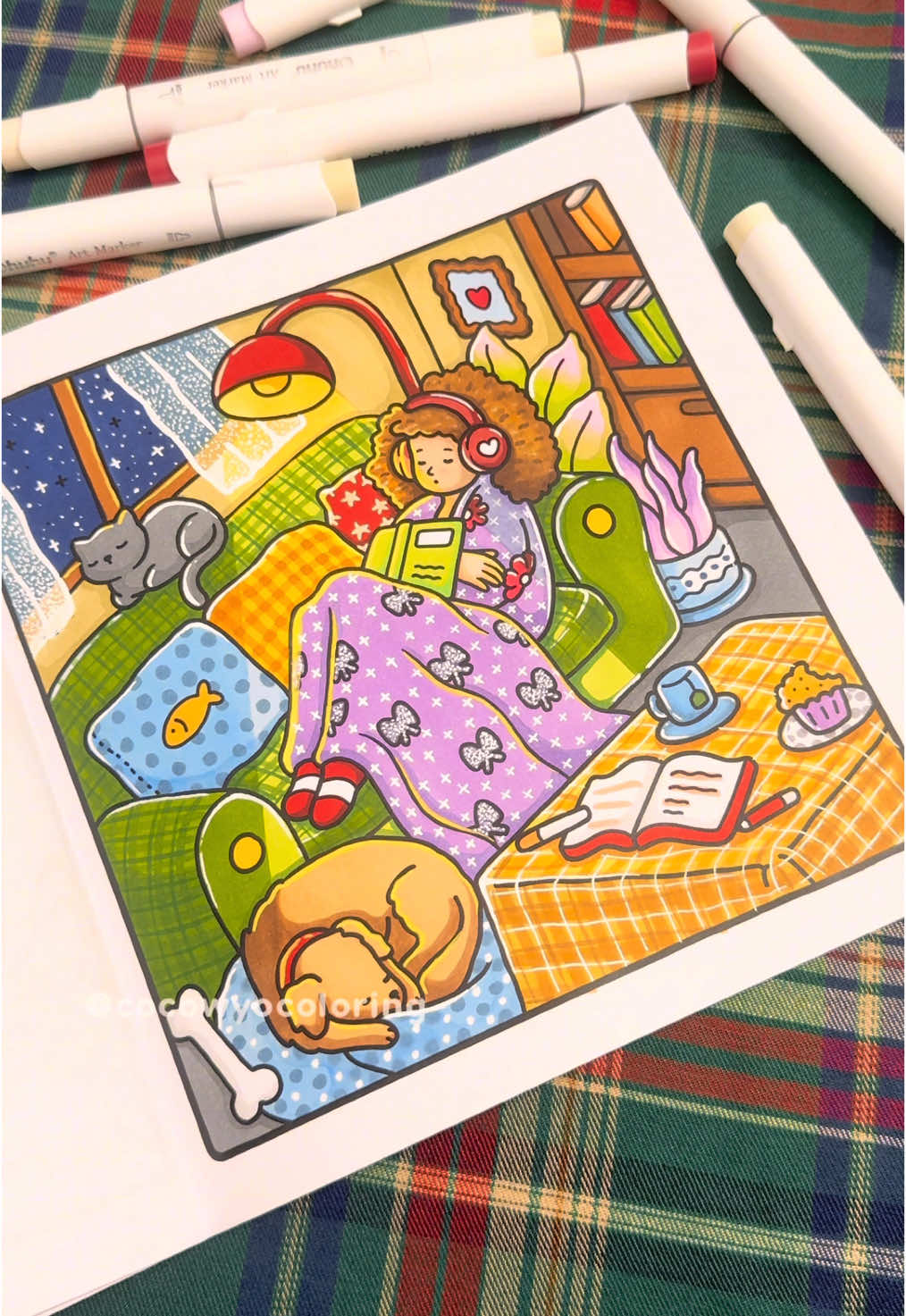 Books, blankets, and a little peace and quiet—the ultimate sofa session. 📖☕✨ This page is a part of “Girl Moments” Coloring Book Medium: Ohuhu alcohol markers  #coloring #coloringbook #cocowyo #cocowyocoloring #relaxing