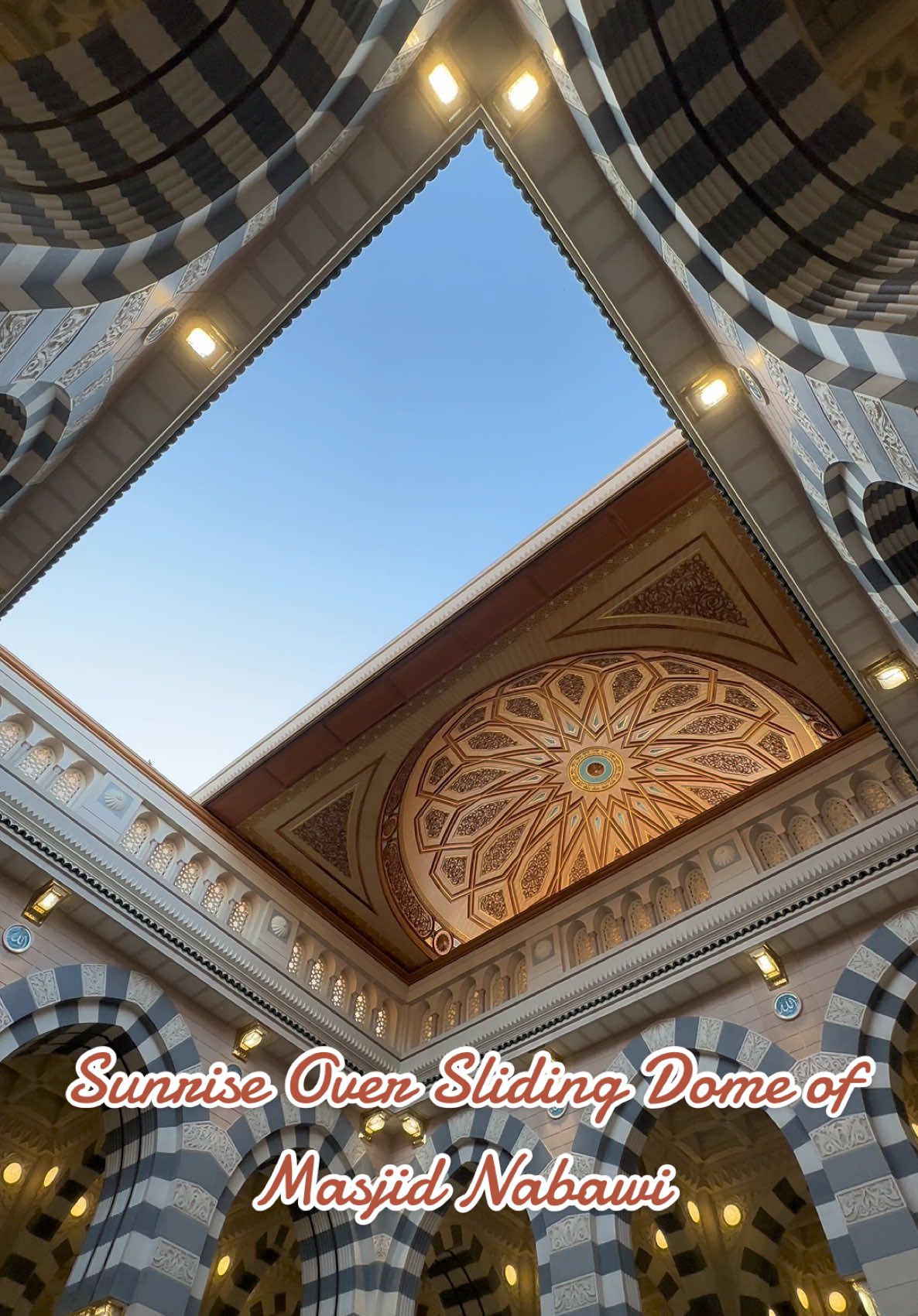 November 2024 - The sun rises, the roof opens, and my heart feels at peace. A sight I'll never forget 🤍  #makkahmadinah🕋 #madinah #masjidnabawi #kubahmasjidnabawi #slidingdome #umrah2024 #foryoupage #foryoupage 