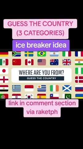 Guess the Country in 3 Categories: Flag, National Costume and Famouse Places FULL version in Raketph https://www.raket.ph/ai_design/products/ice-beaker-for-presentation-guess-the-country-with-3-categories #canvadesign #canvatemplate #icebreaker #ironheart #coleheart #guessthecountry #GuessTheFlag #GuessTheNationalCostume #FamousPlaces #guessGame #reporting #onlinegame #presentation #zoom #icebreakerchallenge  #creatorsearchinsights 