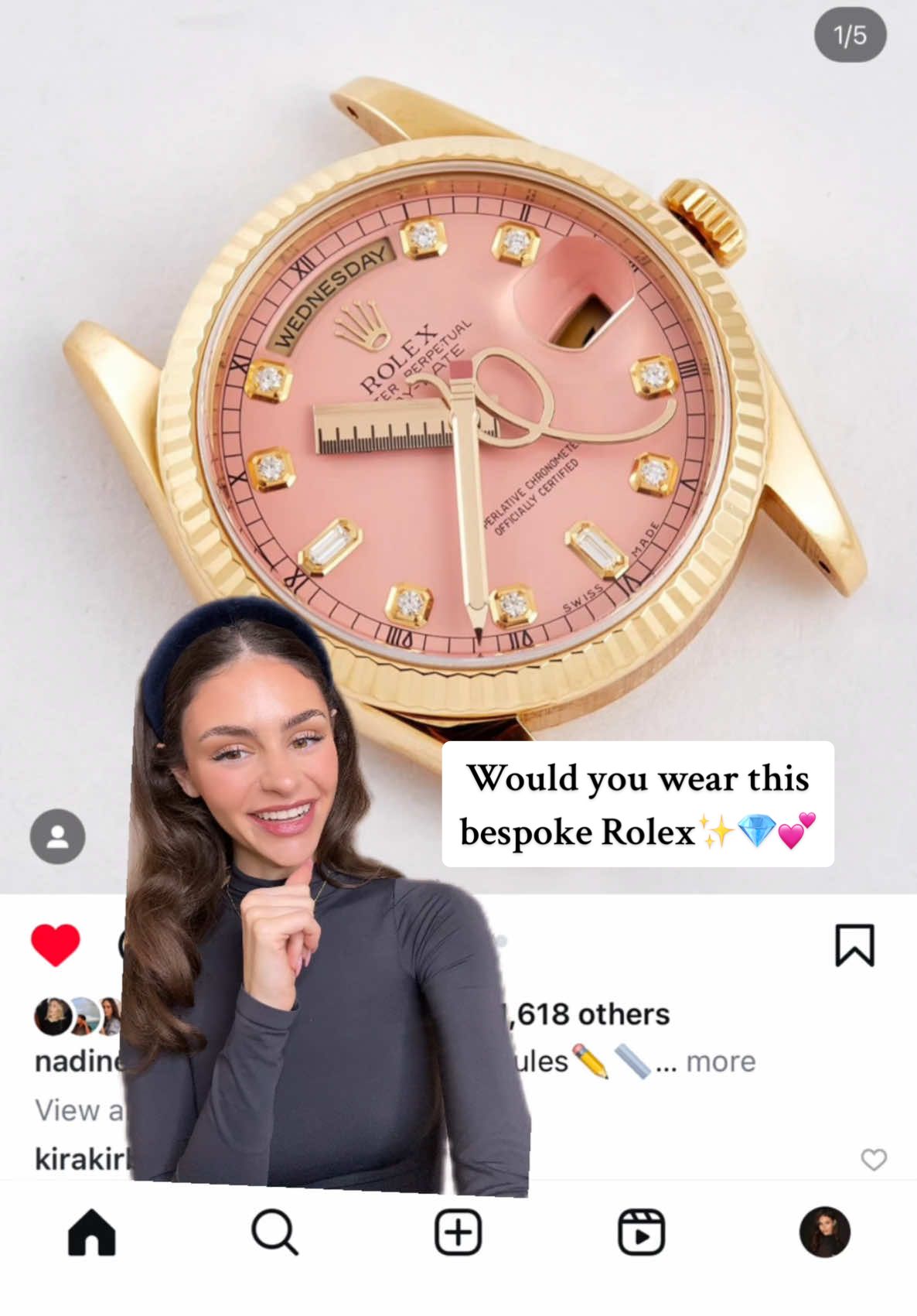 The new no. 1 watch on my unrealistic wishlist!! Would you wear her?! @nadineghosn #unrealisticwishlist #ladieswatches #goldrolex #customisedrolex #nadineghosn #uniquefinejewelry #womensrolex #ladieswatches