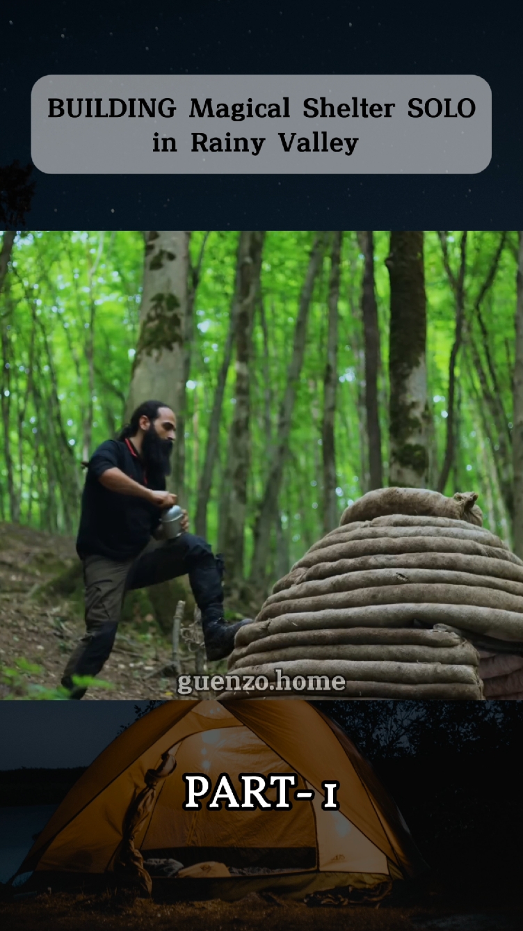 BUILDING Magical Shelter SOLO in Rainy Valley.Part 1 #bushcraft #build #camp #camping #survival #shelter #wildlife #Outdoors #outdoor #viral #fyp 