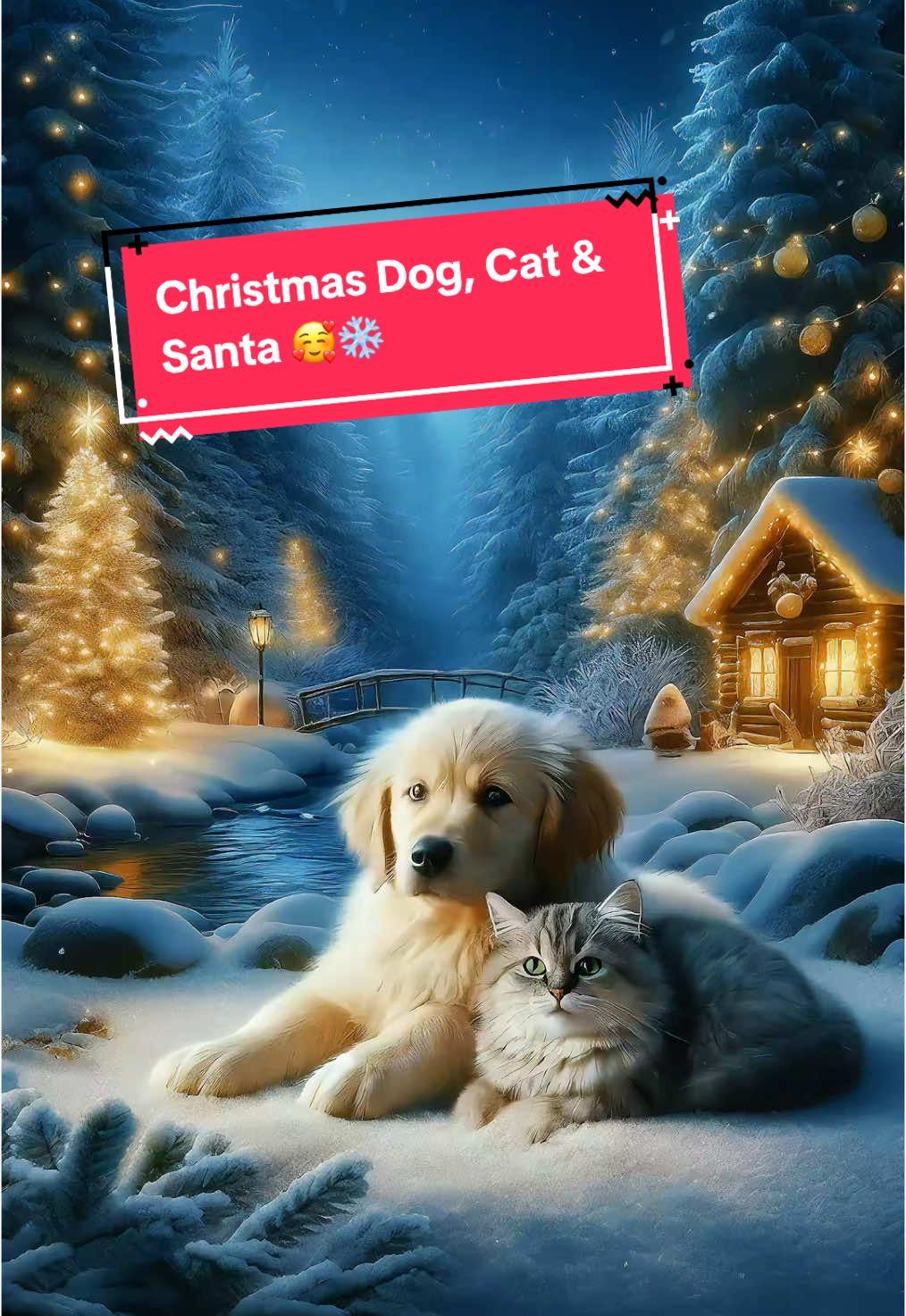 Christmas Santa, Dog & Cats 🥰 #aiart #aianimation #christmas #santa #cats #dogsoftiktok #katzenliebe❤ #gift #fyp #animation