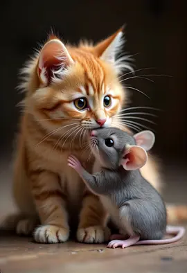 #ACat and #mouse#kissing each other in a #romantic moment of #Love #Cuet #beautiful #animals #animalslovers #acat