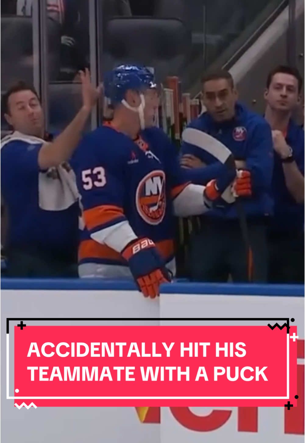 Brock Nelson accidentally hit Casey Cizikas in the head with Isaiah George’s first NHL point puck 🤣 (h/t stapeathletic/X) @New York Islanders #hockey #hockeytok #NHL 