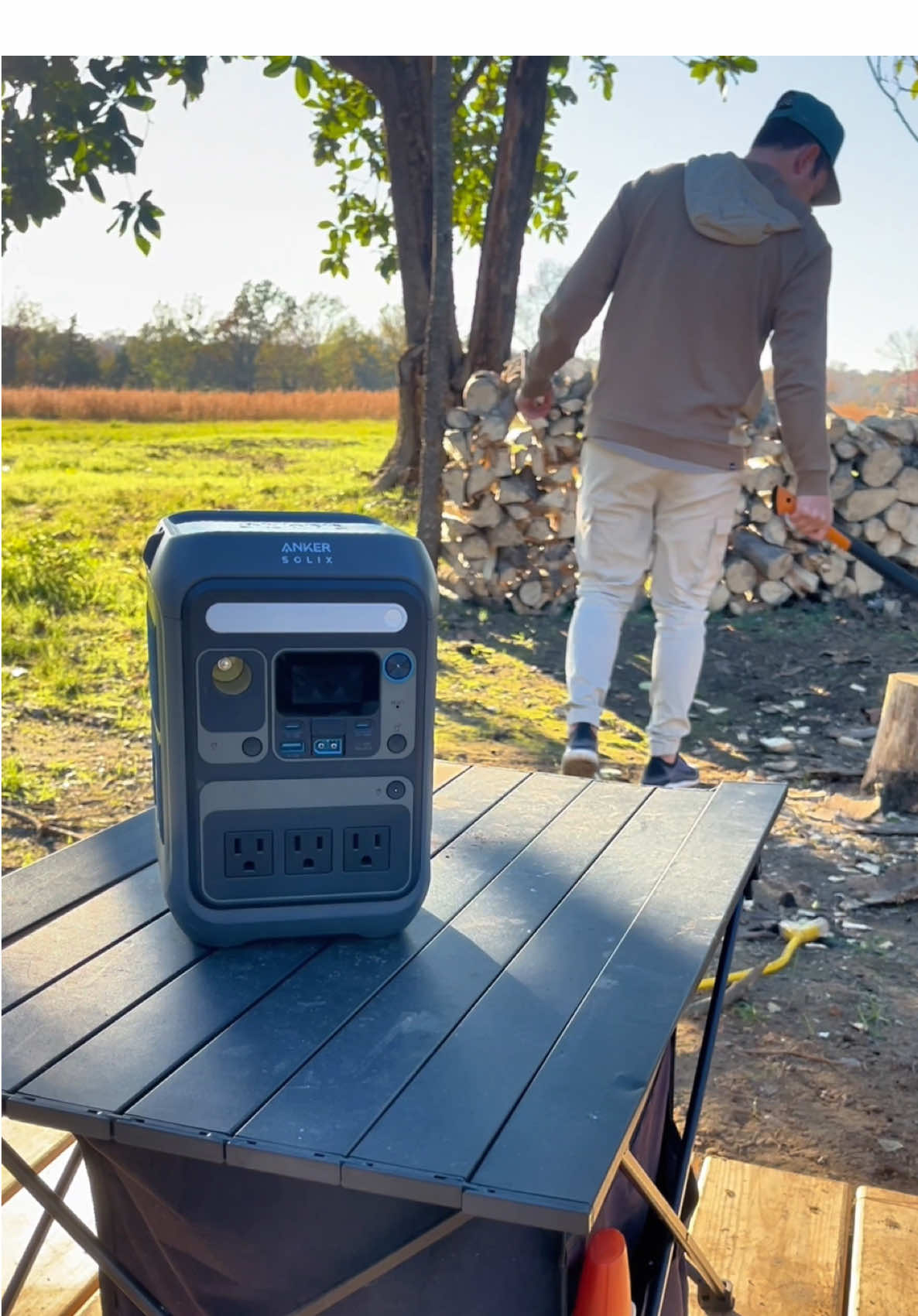 Does anyone else have a difficult time working without music? The Solix C300 is excellent for recharging multiple devices simultaneously and on the go! #ankersolix #outdoorboys #outdoorlife #woodchopping