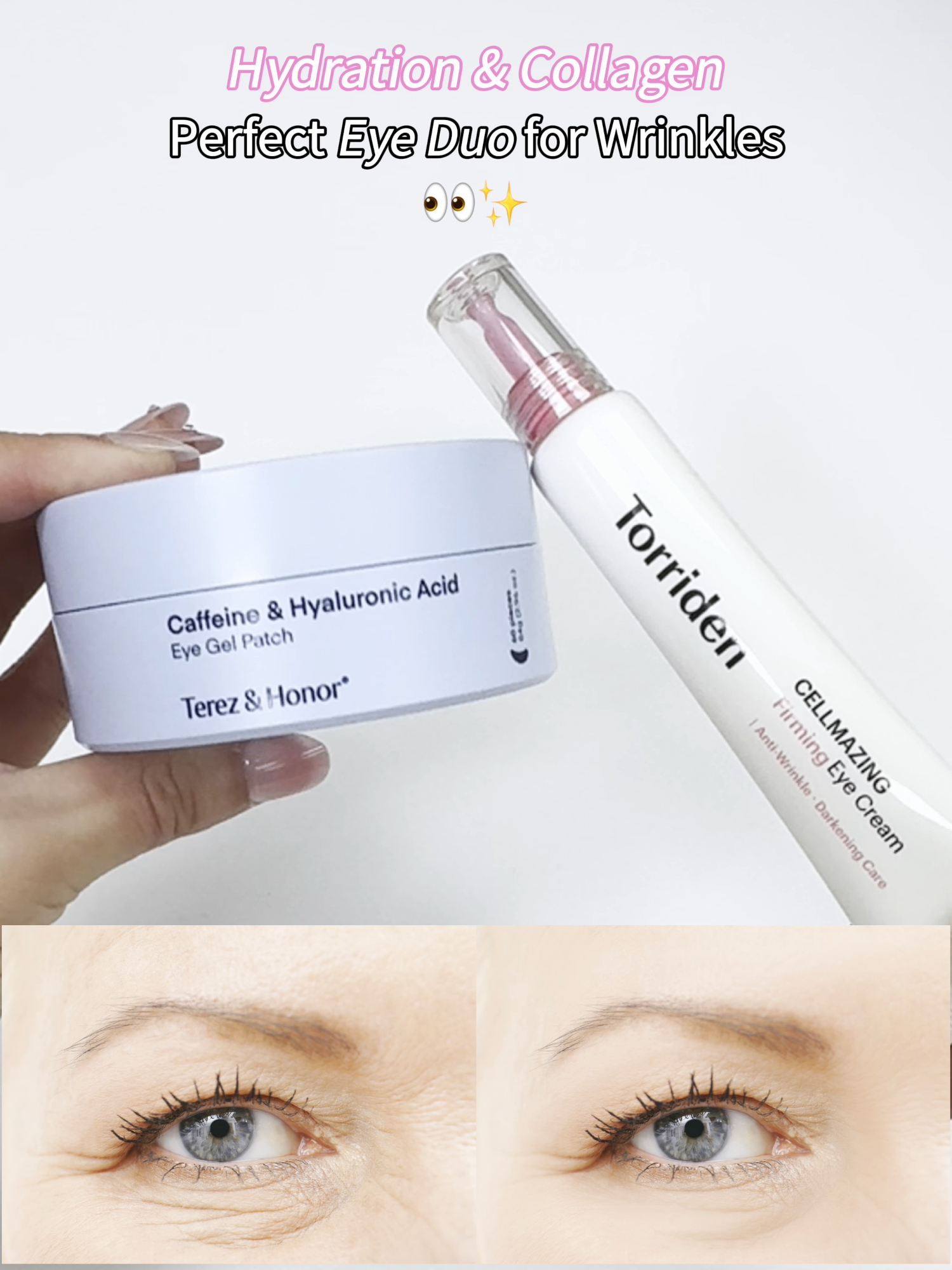 Hydration & Collagen: Perfect Eye Duo for Wrinkles Hyaluronic acid + collagen = hydrated, youthful eyes.👀✨ @terezandhonor.official #kbeauty #beautytips #collagen #hyaluronicacid #eyepatch #eyecream #musthaveproducts #wrinkles #hydration #musthave