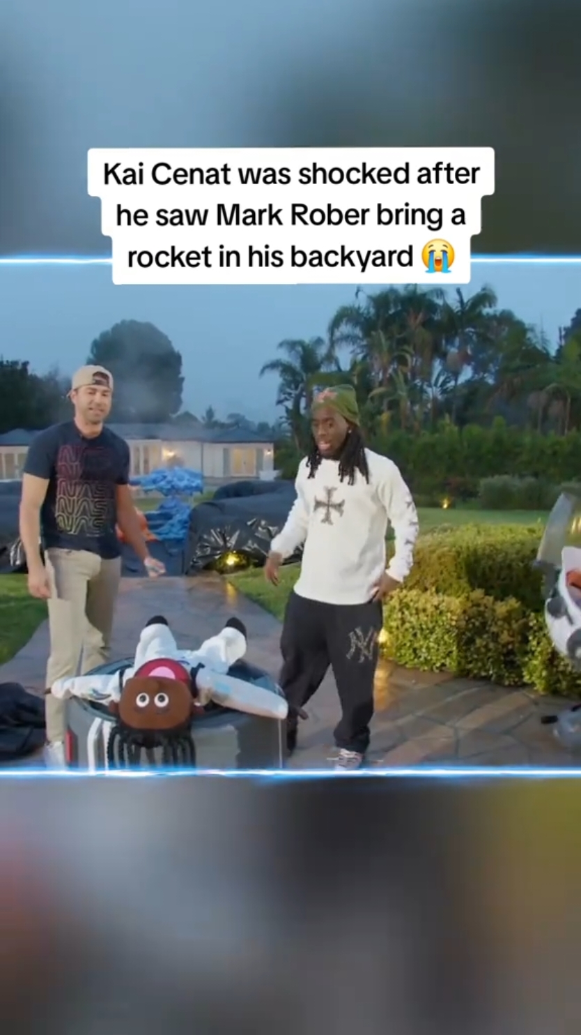 Kai Cenat was shocked after he saw Mark Rober bring a rocket in his backyard 😭 #kaicenat #markrober #fyp 