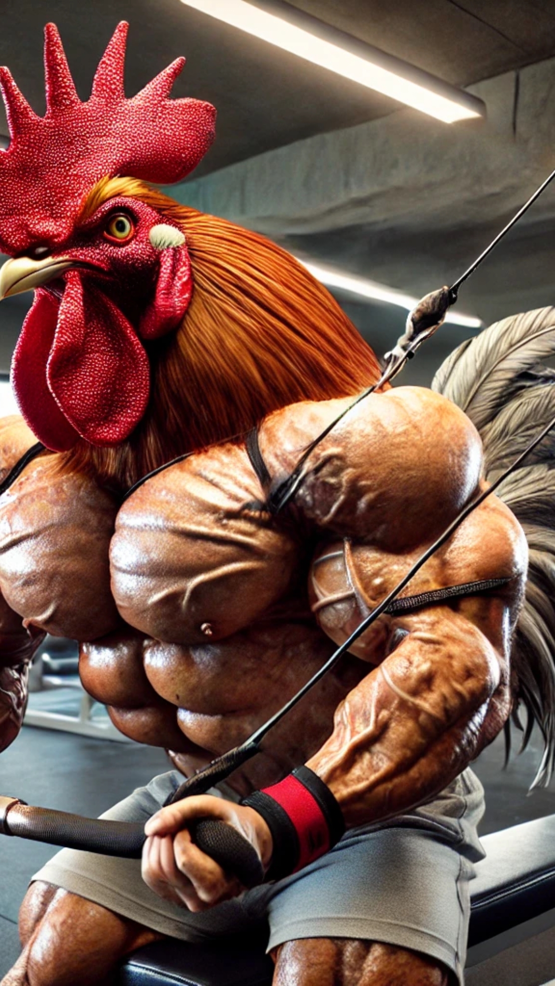 This chicken has incredible muscles! Do you dare to compete with it? #ai #rooster #bodybuilding 