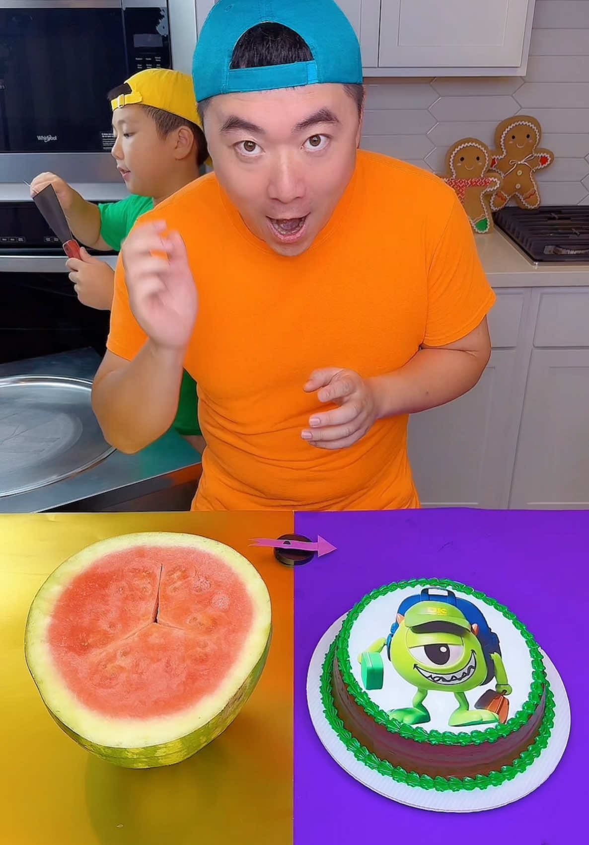 Monsters university vs watermelon juice ice cream challenge! 🍨 #funny #mikewazowski by Ethan Funny Family 