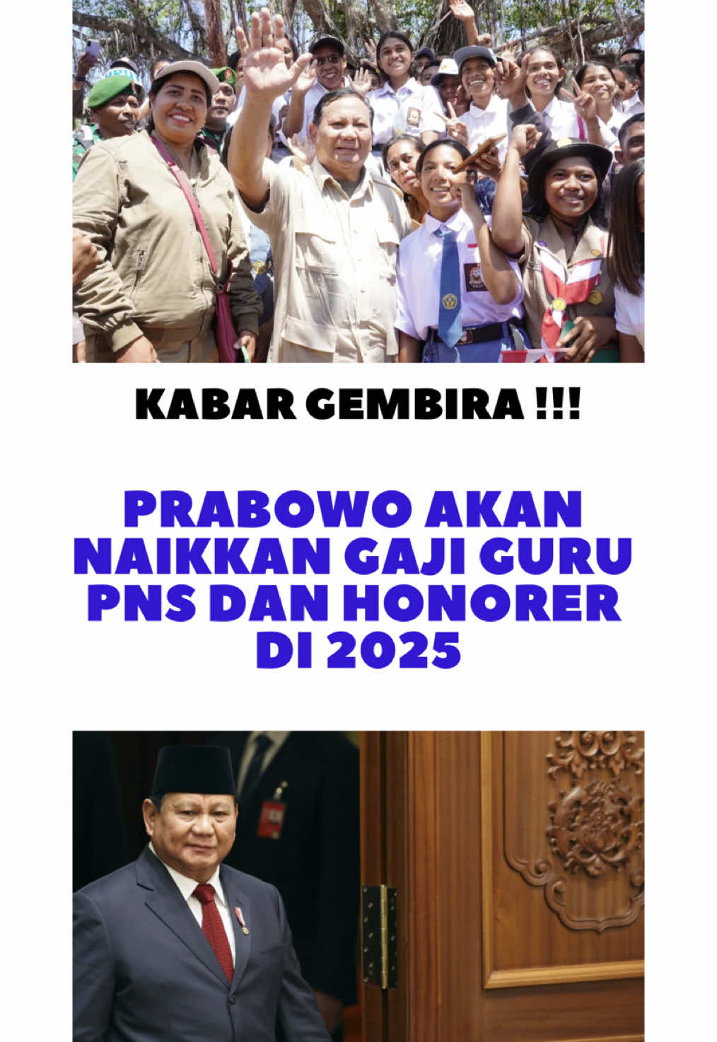 Presiden Prabowo Subianto memutuskan menaikkan gaji guru mulai 2025. Bukan hanya guru berstatus aparatur sipil negara (ASN), kesejahteraan guru honorer dan pengajar sekolah swasta juga ditingkatkan. Menteri Pendidikan Dasar dan Menengah (Mendikdasmen) Abdul Mu'ti mengatakan, guru ASN akan mendapat kenaikan gaji sebesar 100 persen dari gaji pokok masing-masing. Sedangkan guru honorer dan sekolah swasta akan mendapatkan tunjangan kesejahteraan melalui sertifikasi sebesar Rp 2 juta setiap bulannya. Sumber : beritasatu #prabowo #prabowopresiden2024 #guru #fyp #viral #video 