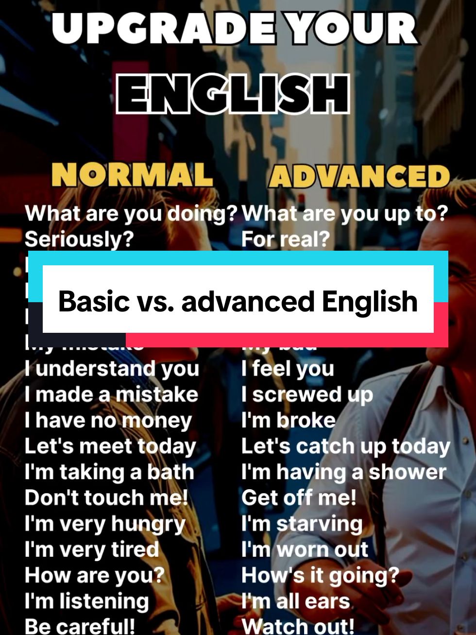 Basic vs. Advanced English. Upgrade your English #EnglishLearning #advanceenglish #basicenglish #TikTokEnglish #fyp #EnglishPractice