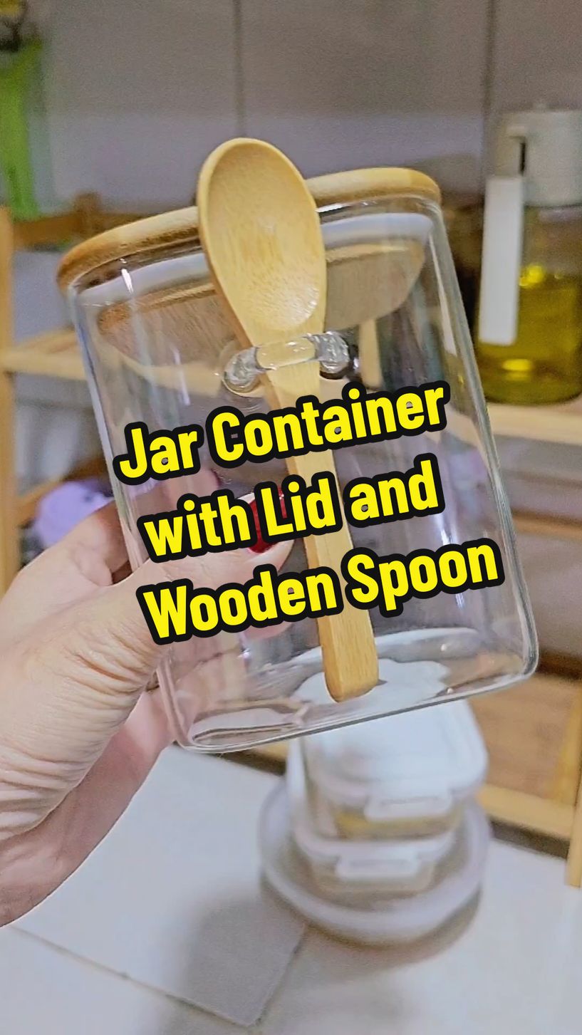 Replying to @fameypatalita Jar Container with lid and wooden spoon..maganda to mima pang lagayan ng nga coffee, sugar and milk. #container #glasscontainer #jarcontainer 