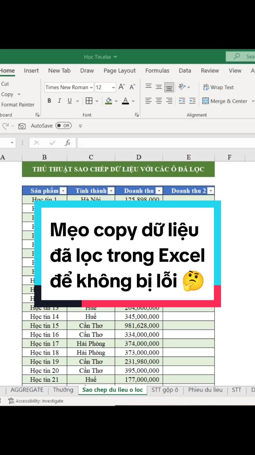 Bí kíp sao chép dữ liệu đã lọc trong Excel siêu chuẩn #excel #tinhocvanphong #LearnOnTikTok #hoctin99 