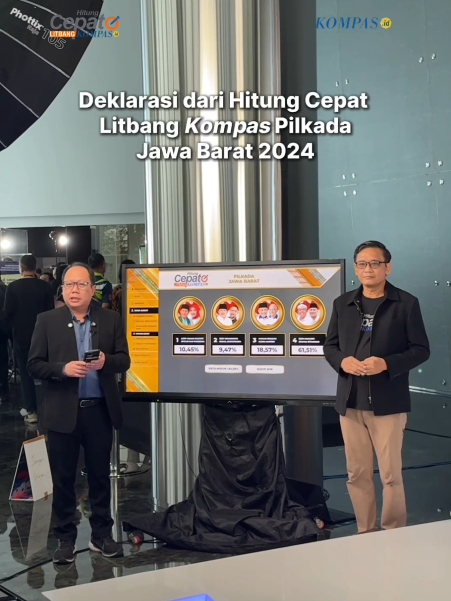 Deklarasi dari Hitung Cepat Litbang Kompas untuk Pilkada Jawa Barat 2024 disampaikan oleh Pemimpin Redaksi Harian Kompas (Kompas.id), Sutta Dharmasaputra. Meski sudah dideklarasi, hasil akhir Pilkada Jawa Barat 2024 masih tetap menunggu hasil resmi dari KPU.  Baca hasil Hitung Cepat Litbang Kompas Pilkada 2024 di harian Kompas (Kompas.id). #HitungCepatKompas #LitbangKompas #Pilkada2024 #MudaMemilih