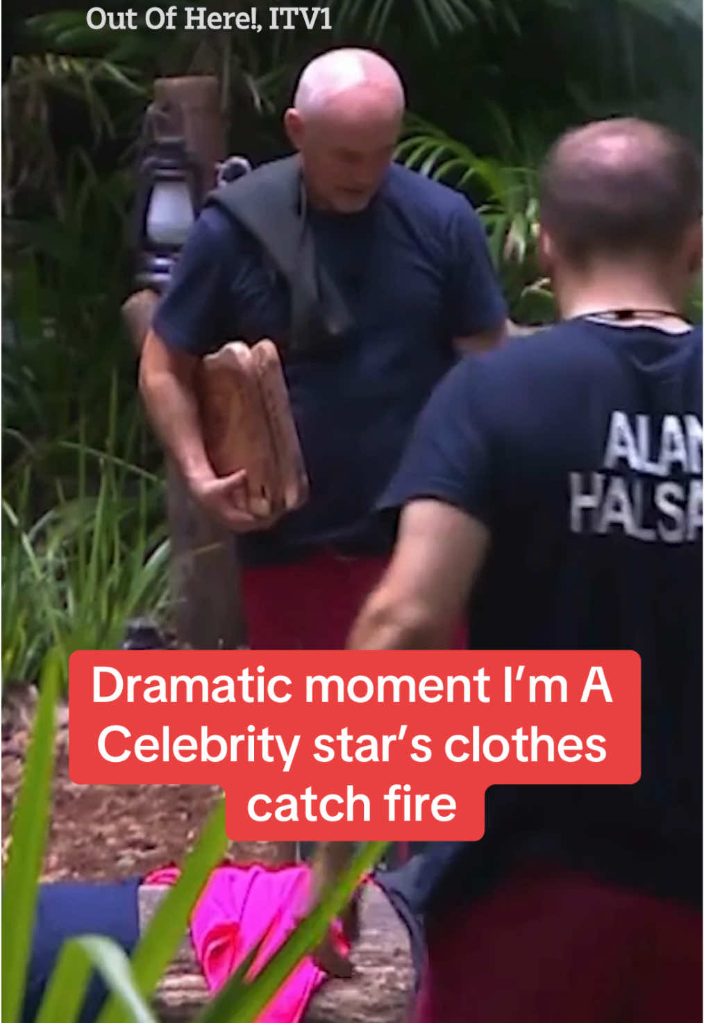 Dramatic moment I’m A Celebrity star Rev Richard Coles’ clothes accidentally catch fire – leaving camp stunned. #ImACeleb #ITV #TVNews #RevRichardColes #CampingDisaster 