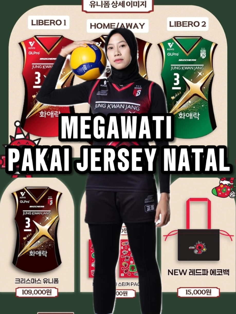 Mega pakai Jersey Natal. Edisi spesial dari Red Sparks #megawatihangestri #redsparks volleyball