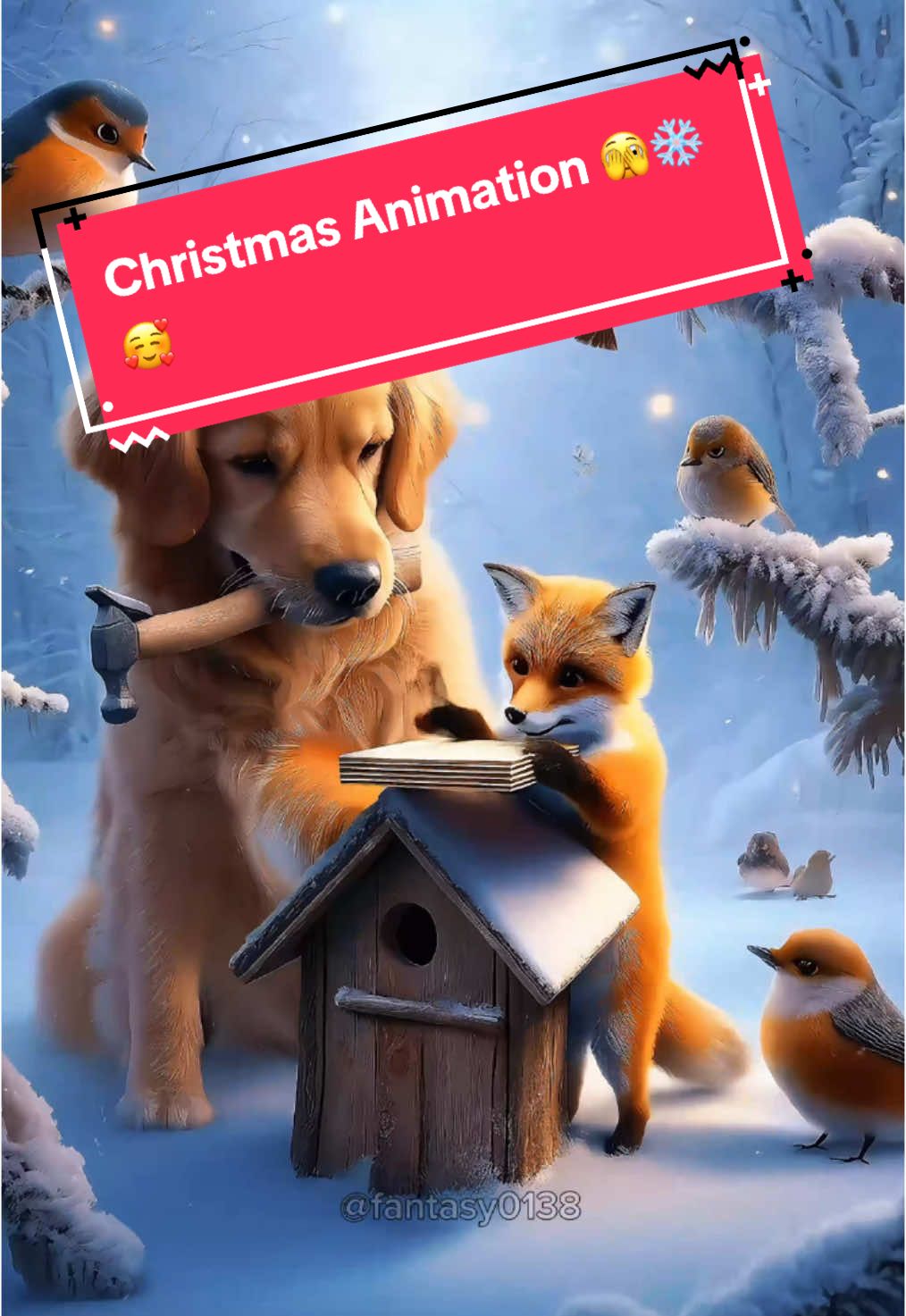 Christmas Animation with Golden Retriever and other Animals 🥰❄️ #aianimation #aiart #christmas #christmasanimation #christmasai #dogai #catai #aivideo #xmas #winteranimation #goldenretriever 