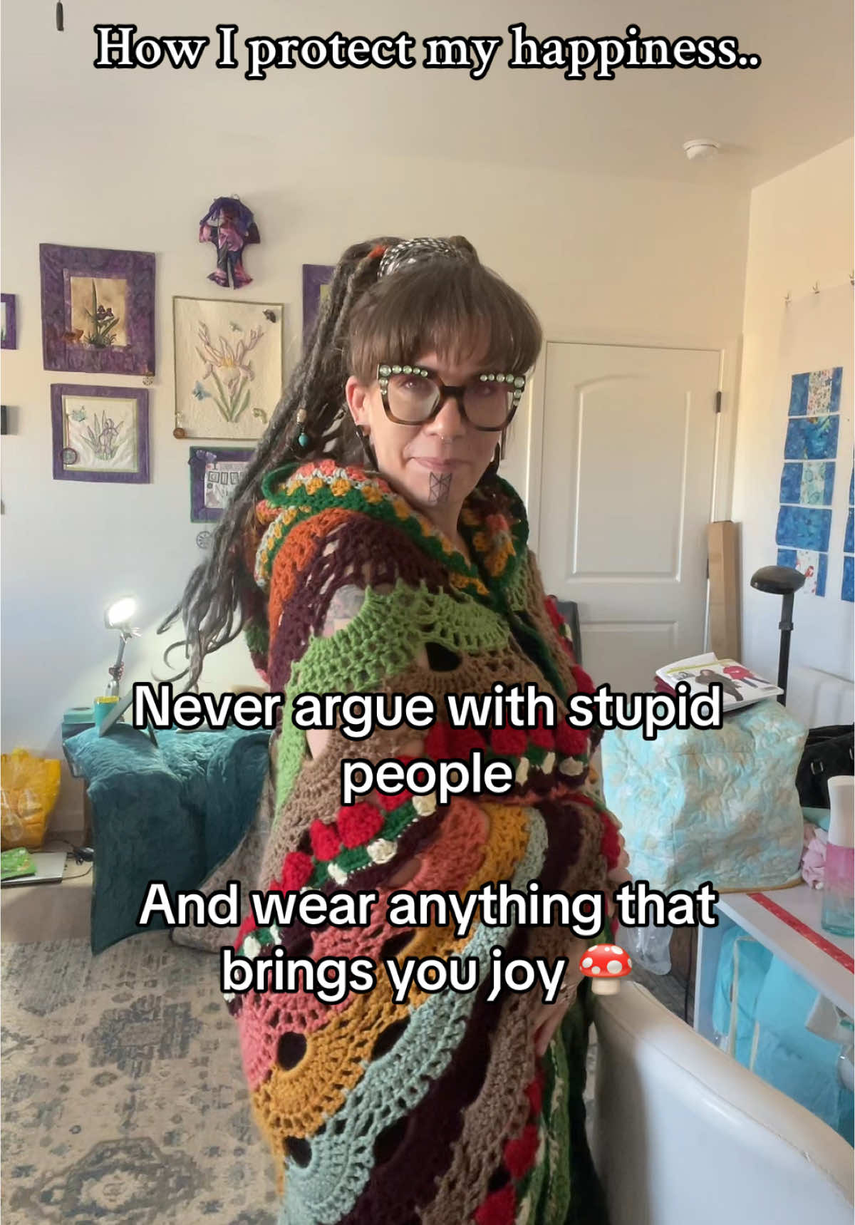 Why I wont be arguing politics with the MAGA cult… ill stay over here focusing on my own happiness and what I can control. Still praying the fae just come take me away already 😩🤣🤣. #whimsicalwardrobe #cottagecore #forestfairy #virusshawl #virusshawlmodification #crochetersoftiktok #crochettiktok #mushroomaesthetic 