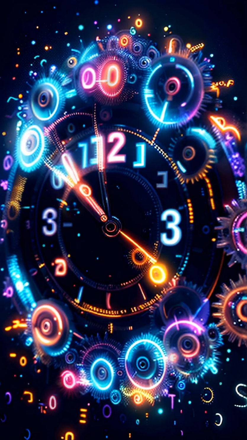 Neon Strike This futuristic clock radiates with vibrant neon colors, counting down each second with electric energy. As the final number fades, a shower of sparkling glitter and confetti erupts, filling the screen with festive brilliance. #AIWallpapers #LiveWallpaper #NeonDesign #MidnightCountdown #FuturisticGlow #CelebratoryArt 