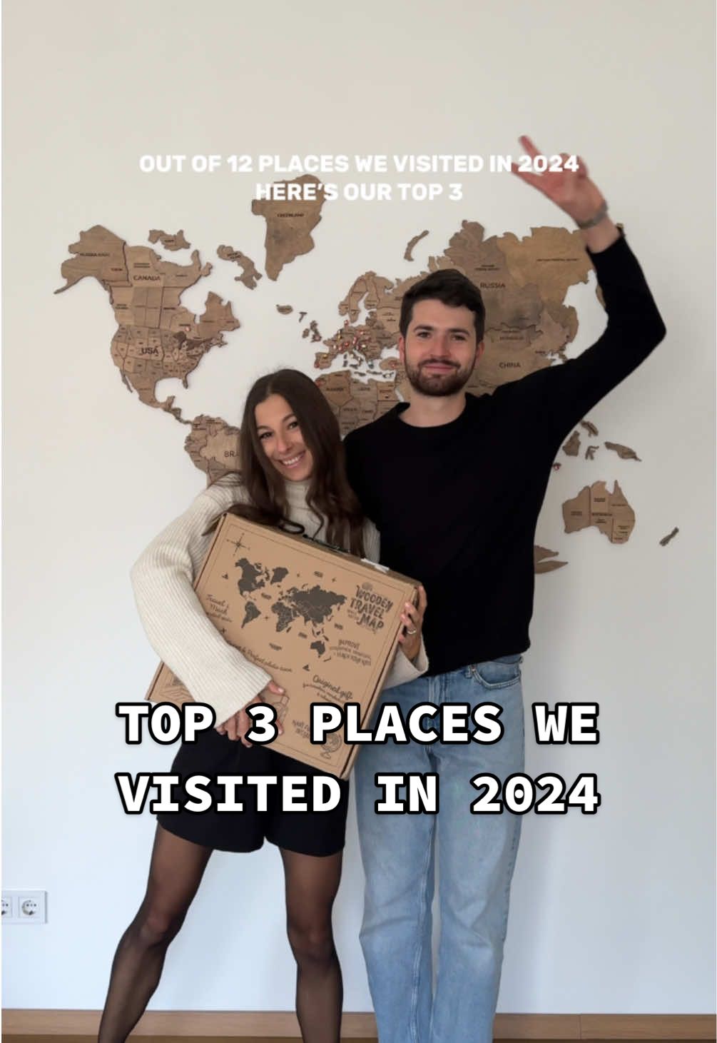 Top 3 places we visited this year🫶🏻  Can’t wait to pin more adventures to our map in 2025!✈️ if you want to start to pin your adventures the time is now as @Enjoy The Wood Inc. is having a huuuge Black Friday sale!! For an extra 15% off use the code ENJOY15OFF - link in our bio!🤍🔗 #emjoythewood #worldmap #fyp #traveltiktok #nekedbe #2024recap #travel  