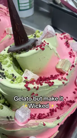 We think this gelato’s going to be ‘popular’! 💚💖  Inspired by the dazzling world of Wicked, our Wicked Delight features creamy rose and pistachio gelato, topped with a witch’s hat and popping candy magic.  A treat so good, it’ll have you singing all the way to Oz! 🎭 Find this flavout in Copleys Kitchen now🤩 #wicked #wickedmovie #wickedthemusical 