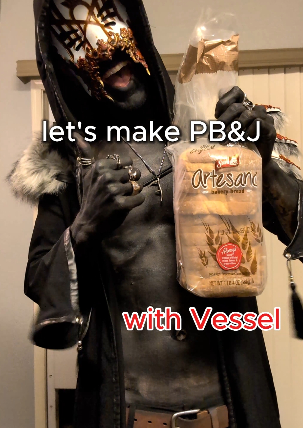 Who's hungry!? Let's make PB&J with Vessel Thank you to my puppy Ekko for his guest appearance ☺️ Thank you to my lovely girlfriend @Nina 🌙 for help on the ideas and concepts for the series 🩵 #fyp #sleeptoken #cosplay #vessel #cosplayer #thesummoning #mask #vesselsleeptoken #sleeptokenvessel #sleeptokenband #sleeptokenworship #takemebacktoeden #thisplacewillbecomeyourtomb #cosplaytiktok #cosplays #tattoo #progressivemetal #tattoos #photography #maskedmen 