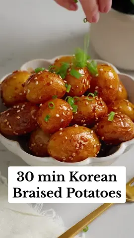 EASY Korean Braised Potatoes 🤤 This Korean potato banchan (aka Gamja Jorim) features soft, tender baby potatoes braised in a thick sweet soy glaze for a delicious and comforting side dish. Plus they only take 30 minutes to make! 📝 Tap the Recipe link in my bio and search “braised potatoes” or simply google “korean braised potatoes takes two eggs” for my detailed recipe! . . .  #koreanfood #banchan #EasyRecipe  #simplerecipe 