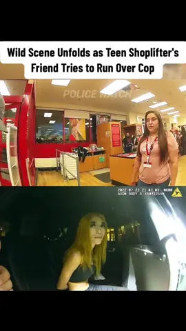 Wild Scene Unfolds as Teen Shoplifter's Friend Tries to Run Over Cop #cops #fyp 