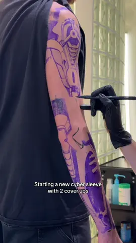 The very beginning of the sleeve I’ve started today. Cyber armor tattoo cover up. #ooqza #tattoo #tattooartist #animetattoo #cyberpunk #robot #gaming #gamer #manga #tattooideas #tattooinspiration 