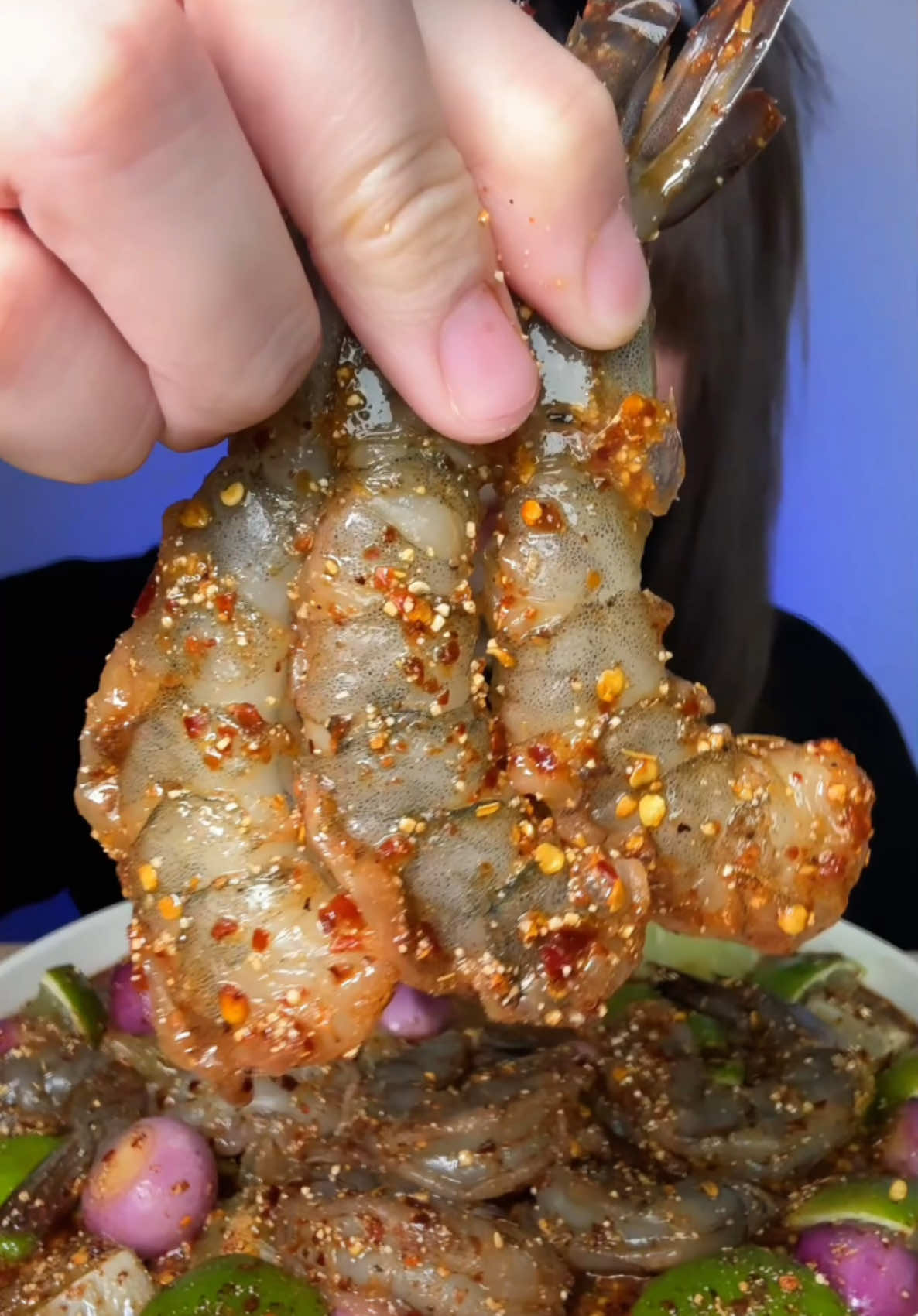 ยำมะนาวกุ้งโส๊ดดตัวโต แซ่บคักๆ #ยำมะนาวกุ้งสด #mukbang  #ของกิน #ASMR #กุ้งสด