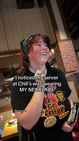 Awww 🥰 My first time seeing someone wearing my necklace in public! So cool #chilis #chilistripledipper #initialnecklace #jewelrybusiness #SmallBusiness #starnecklace #waterproofjewelry #initialnecklace 