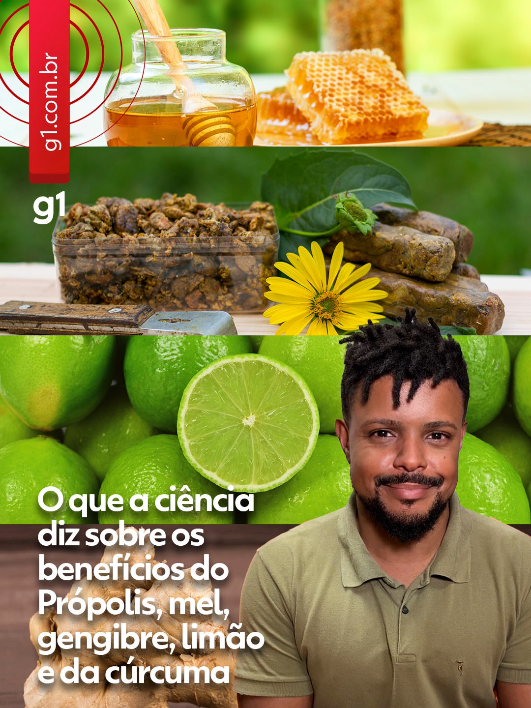 Alimentação - O própolis, o gengibre, o mel, o limão e a cúrcuma são utilizados há séculos na medicina popular e amplamente consumidos no Brasil e no mundo. Eles ganharam a atenção da comunidade científica após a comprovação dos diversos benefícios que oferecem à saúde, incluindo melhora da imunidade, ação antioxidante, anti-inflamatória, antimicrobiana, antifúngica e antitumoral. ⚠️ Mas especialistas alertam para o consumidor não se iludir com shots milagrosos, que misturam esses alimentos. No vídeo de @mellotulio você vai entender os benefícios de cada um desses alimentos, mitos e curiosidades sobre eles. Veja mais em #g1. #alimentação #saúde #tiktoknotícias