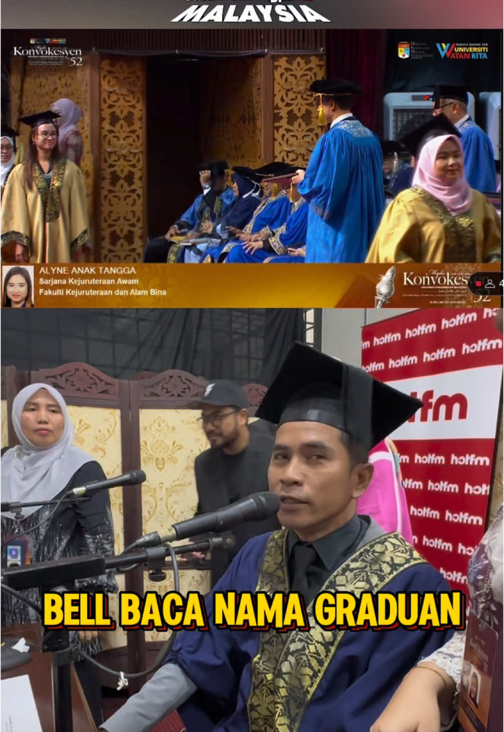 @bellngasri pun banyak main main sangat kan masa practice tadi! Sama je dengan @bidinalzaifa . Baca nama graduan dua kali 😭 Bekpes Hot dapat job baca nama graduan dekat UKM sempena Majlis Konvokesyen UKM ke-52 pagi ni 🎓  #HotFM #BekpesHot #YangHangatDanTerbaik #RadioNo1 #KJjadiDJ #BekpesHotKonvokesyenUKM