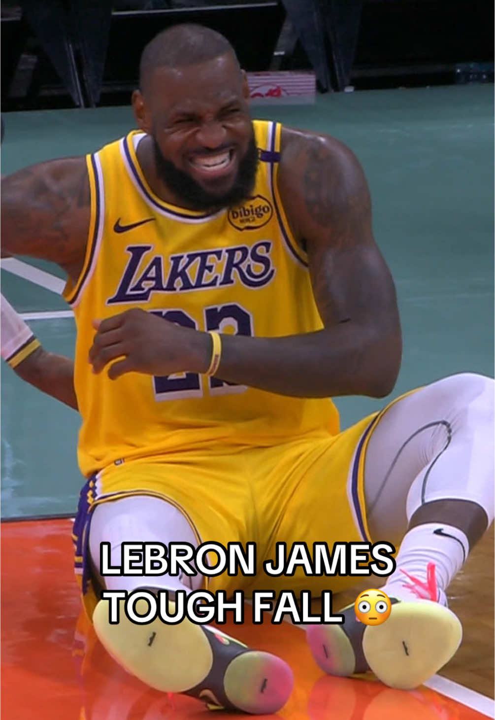 Lebron slow to get up after tough fall 😅 #lebronjames #lakers #NBA #hoops 