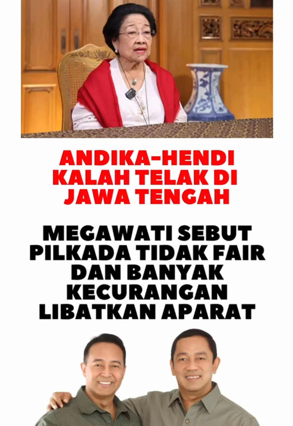 Ketua Umum DPP PDI Perjuangan, Megawati Soekarnoputri marah besar setelah mengetahui bahwa hasil quick count Pilkada Jawa Tengah, pasangan yang diajukan tunggal olehnya kalah telak dari lawan politik. Megawati tak percaya mengapa PDIP bisa kalah dalam kontestasi Pilkada. Sementara dirinya mengklaim sangat paham dan mengetahui bagaimana Jawa Tengah dalam kiprah politiknya selama ini. Ia pun menuding bahwa ada kekuatan besar dari penguasa untuk membuat situasi tersebut terjadi, di mana PDIP kalah telak dari partai lain. Baginya, Pilkada 2024 di Jawa Tengah sudah berlangsung tidak kompetibel. #megawatisoekarnoputri #pdiperjuangan #andhikapratama #pilkadajateng #fyp