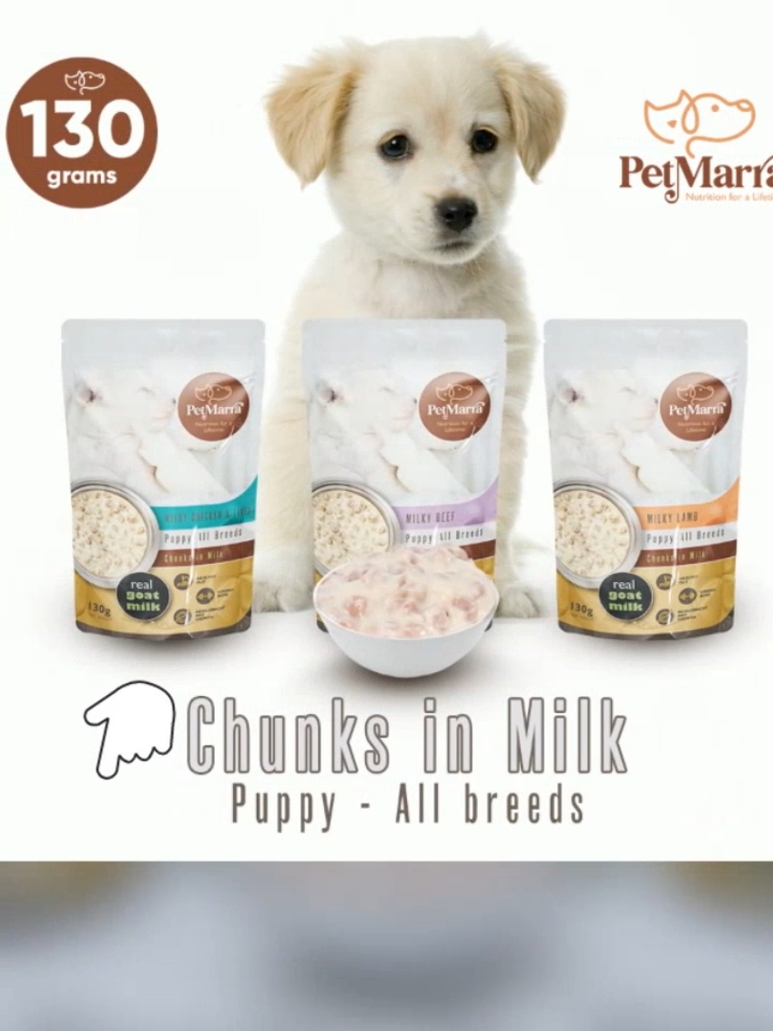 #petmarra #puppyfood #dogfood | PetMarra Chunks in Milk Puppy Wet Food Pouch Beef Lamb Chicken and Liver 130g Collection under ₱39.00