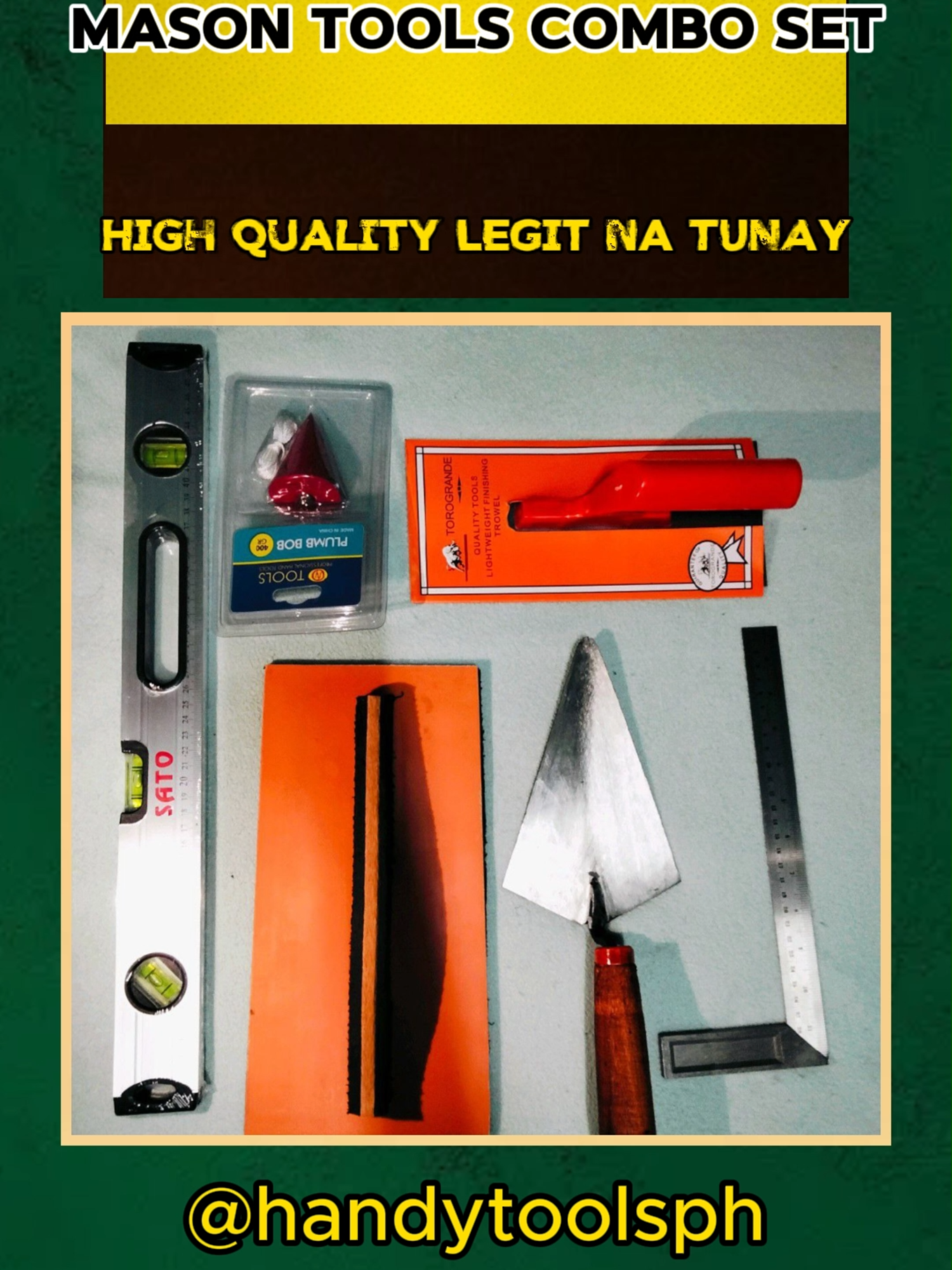 New MASON TOOLS COMBO SET,RODELANG PVC RUBBER,KUTSARA NG CEMENTO MEDUIM SIZE,SILVER BAR, HULOG, RODELANG BAKAL,SQUALA, HIGH QUALITY LEGIT NA TUNAY Only ₱595.00! #masontools #toolset #toolsset #tools #trowel #trowelset #fyp