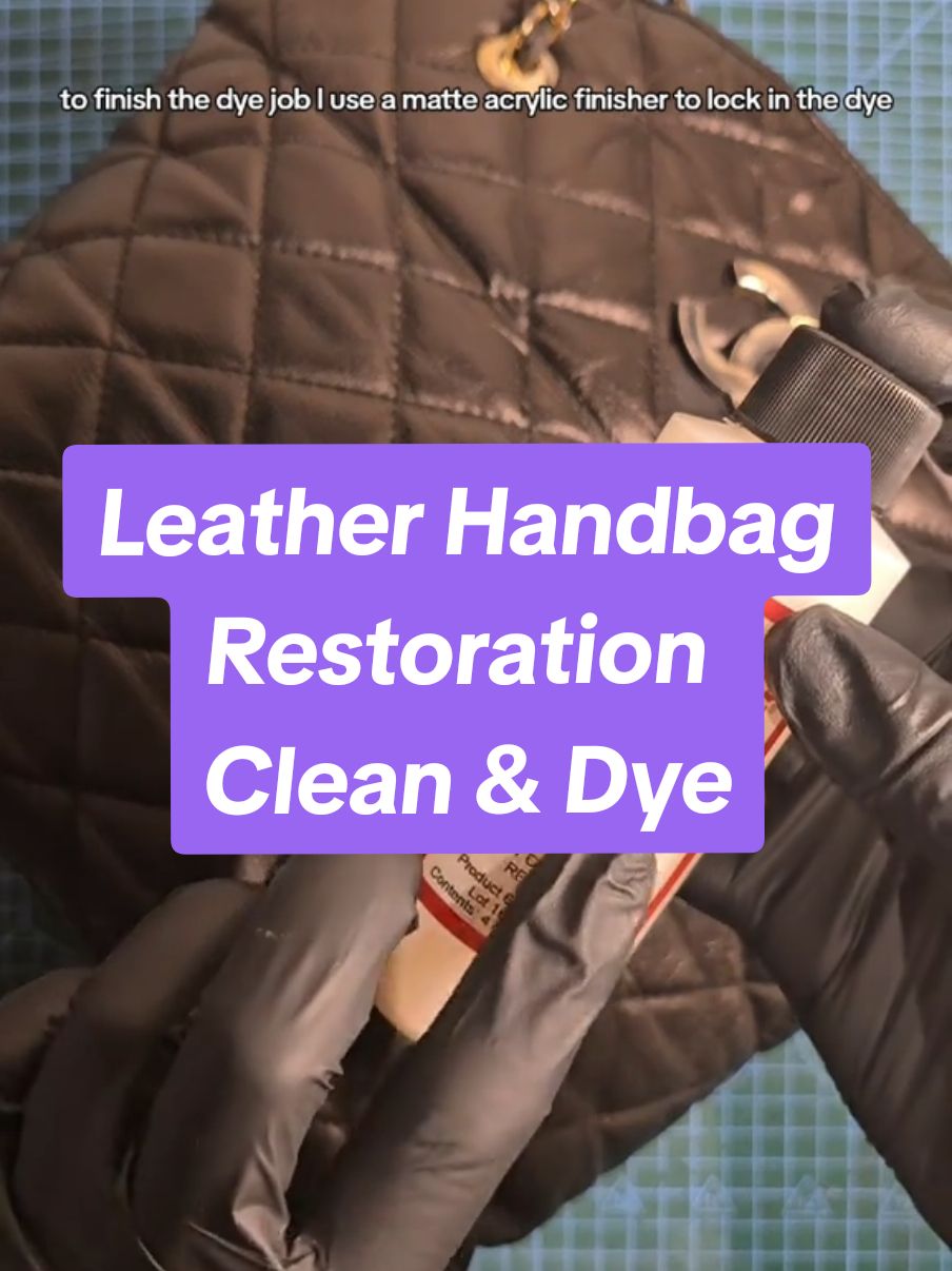 Restoring a lambskin tote bag. She might be fake, but she's still leather and worthy of a good repair. This is how I deglaze, dye and repair old leather handbags.    Remember these tips next time you find a worn out bag at your local thift or opshop.  #thrifttok #leathercraft #leatherbag #leatherhandbag #bagrestoration #leathertok #handbagtiktok #cleaningtiktok 