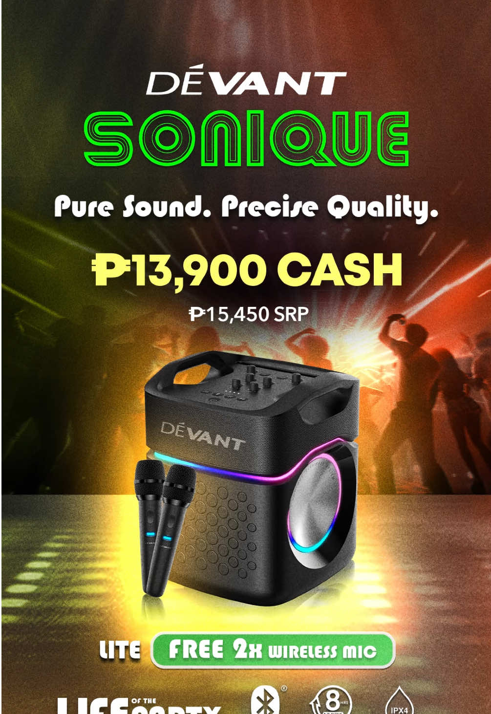 Get the Devant SONIQUE Lite for only ₱13,900 (Cash Payment) and enjoy powerful sound for every party! With Flexibass, Bluetooth, 8 hours of playtime, and splash-proof protection (IPX4), this speaker is perfect for indoor or outdoor fun. Plus, it comes with 2 FREE wireless mics worth ₱3,500, perfect for karaoke! 🎤🎤 Don’t miss out, buy now and turn up the fun! 𝘈𝘷𝘢𝘪𝘭𝘢𝘣𝘭𝘦 𝘪𝘯 𝘴𝘦𝘭𝘦𝘤𝘵 𝘥𝘦𝘢𝘭𝘦𝘳𝘴 𝘰𝘯𝘭𝘺: 𝘈𝘣𝘦𝘯𝘴𝘰𝘯 𝘢𝘯𝘥 𝘌𝘮𝘤𝘰𝘳 𝘐𝘯𝘤 #DevantSONIQUE #LifeOfTheParty #Devantph 