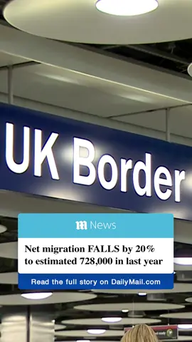 BREAKING: The UK’s net migration has fallen by 20% to 728,000 in the 12 months to June, after the official figures for 2023 were revised UP to 906,000.  The total for the year to June 2023 has skyrocketed upwards by 166,000 from the initial estimate of 740,000. And a similar revision has been made for net migration in the year to December 2023, which was initially estimated to be 685,000 and is now estimated to be 866,000, an increase of 181,000. Read the full story on DailyMail.com  #immigration #migration #ukimmigration #news #migrants #smallboats 