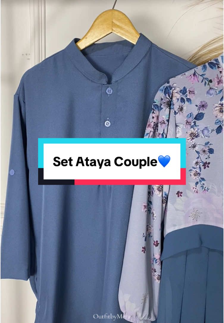 New Set couple ataya ceruty💙  Dengan motif bunga cantik yu langsung ikut PO 🥰 Jangan lupa kepon warna lainnya yah😍 #outfitbymeta #gamisceruty #gamisset #setcouple #OOTD #fyp 