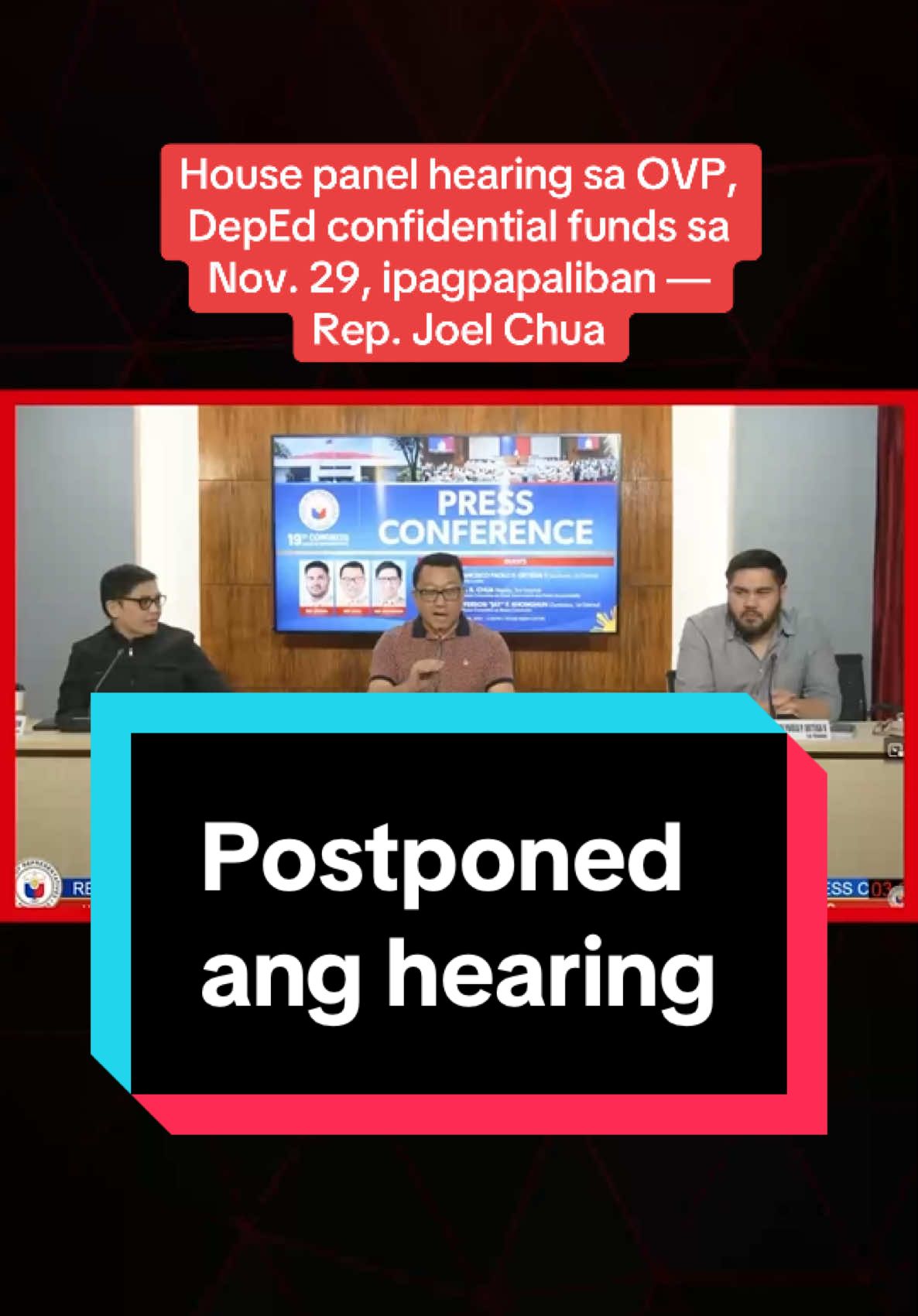 Nagdesisyon ang House Committee on Good Government and Public Accountability na ipagpaliban ang nakatakdang Nov. 29 hearing kaugnay sa paggastos sa confidential funds ng Office of the Vice President #OVP at Department of Education #DepEd. Ayon kay committee chairperson Rep. #Joel #Chua, ito'y upang hindi gawing rason ang pagdinig para hindi harapin ni Vice Pres. Sara Duterte ang subpoena sa kaniya ng National Bureau of Investigation #NBI. Matatandaang pinagpapaliwanag ng NBI ang bise kaugnay ng kaniyang banta kay Pres. #BongbongMarcos. Sinabi ni #Duterte na humiling siyang i-reschedule ang kaniyang pagharap sa NBI dahil sa hearing sa Kamara. #News5 #NewsPH #BreakingNewsPH