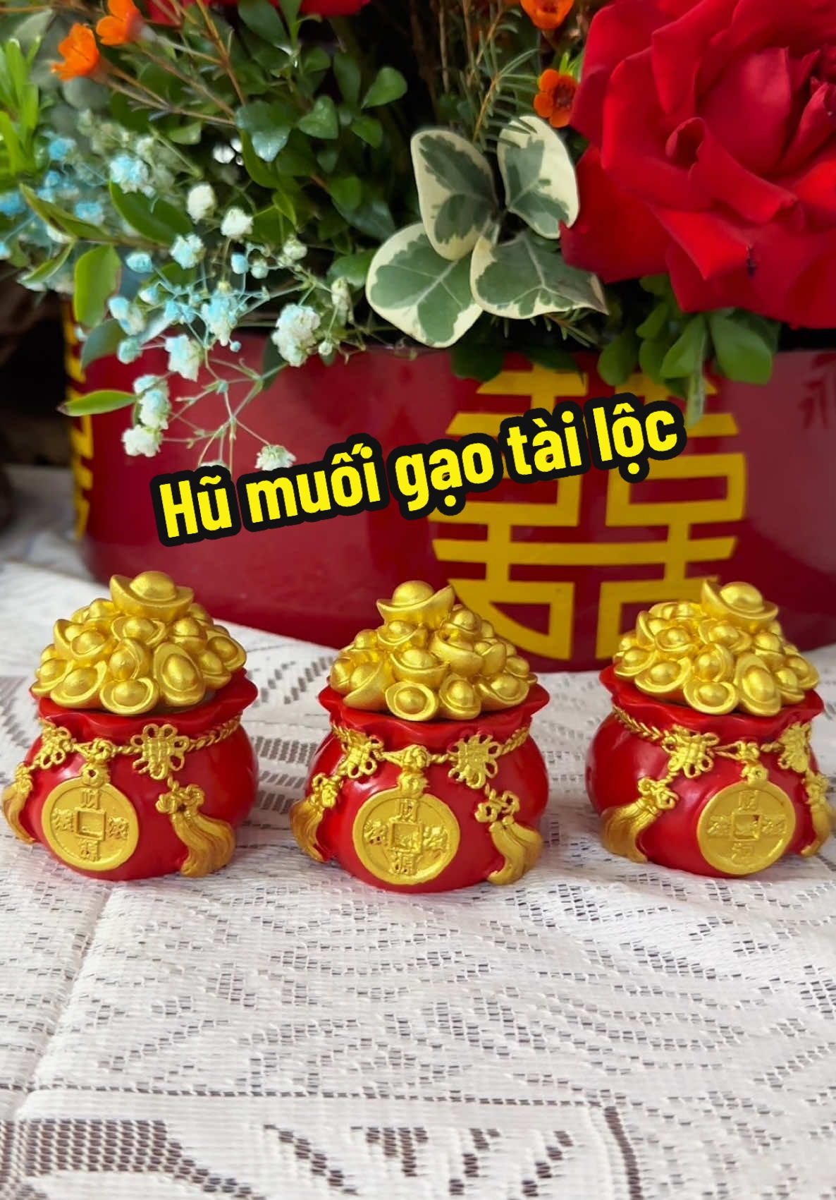 Combo 3 hũ đựng muối gạo được tặng kèm gạo vàng. #humuoigaotailoc #humuoigao #hudunggaomuoitailoc #thantai #thocung #tet2025 #dungtit93 